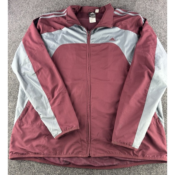Adidas Windbreaker Jacket 2XL Burgundy Gray Full Zip Lightweight Track - Picture 2 of 7